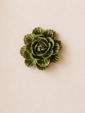 Chive Avocado Green Ceramic Peony Flower Wall Art 5.5 Handmade‎ Wall Decor